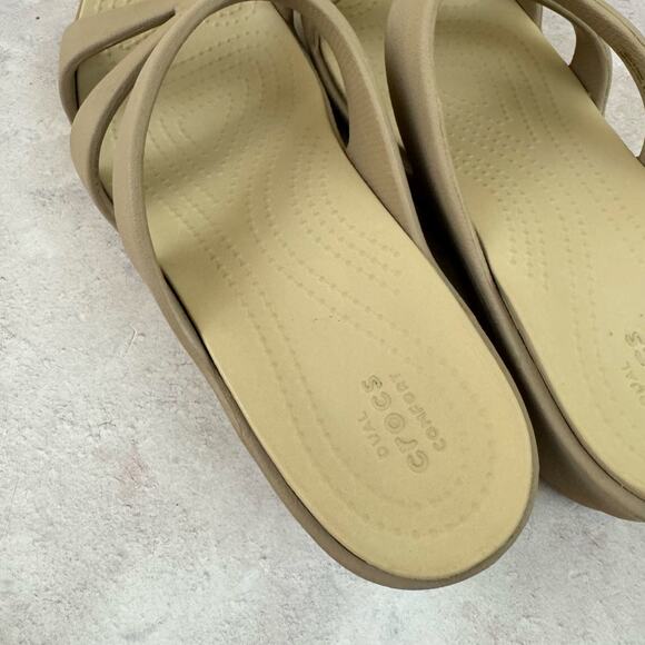 Crocs Womens Sanrah Strappy Wedge Slide Flip Flop Sandal Beige Size 9 - Picture 9 of 12
